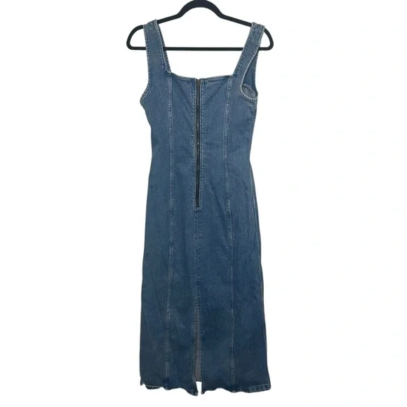 Abercrombie Denim Column Midi Dress size medium Jean sleeveless square neck - Picture 3 of 9